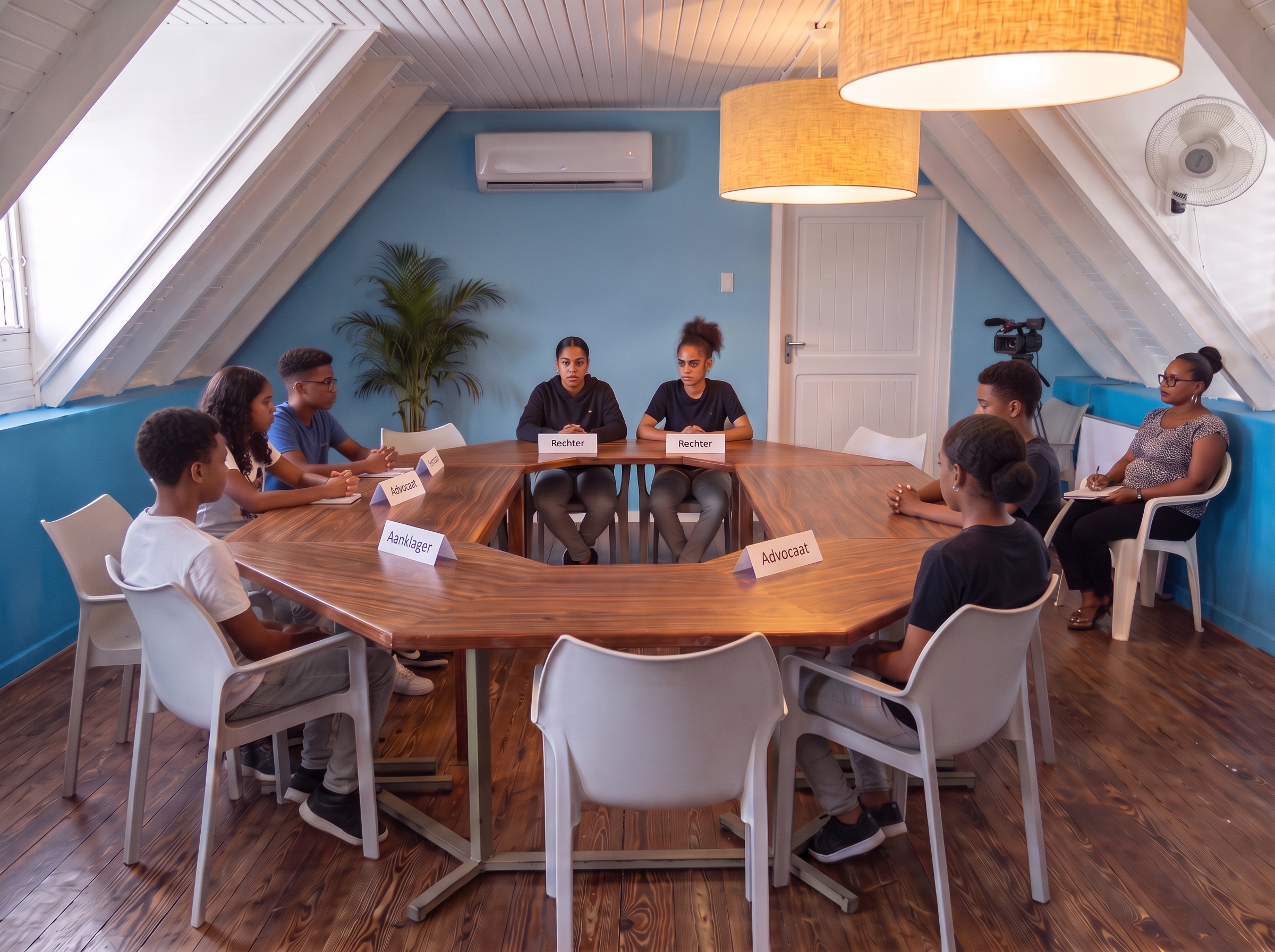 Leerlingen in een kring in gesprek in een klaslokaal